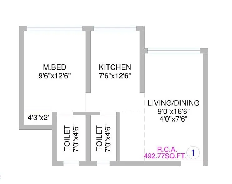 Asmita Grand Maison Unit plan - 493 sq.ft.