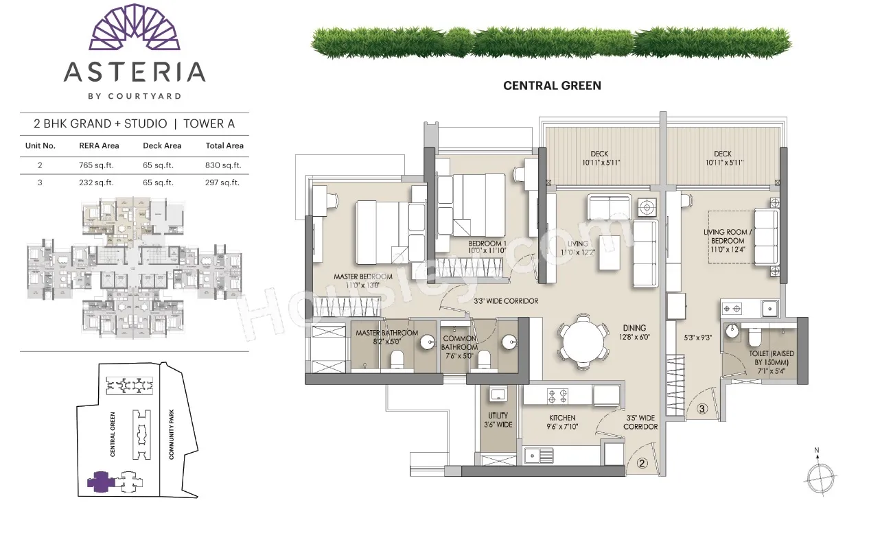 Asteria by Court yard Unit plan - 1127 sq.ft.