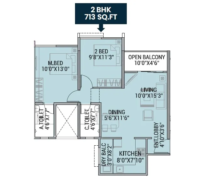 Aum Casa Imperia Unit plan - 713 sq.ft.