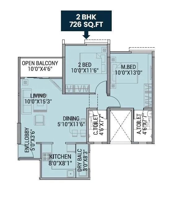 Aum Casa Imperia Unit plan - 726 sq.ft.