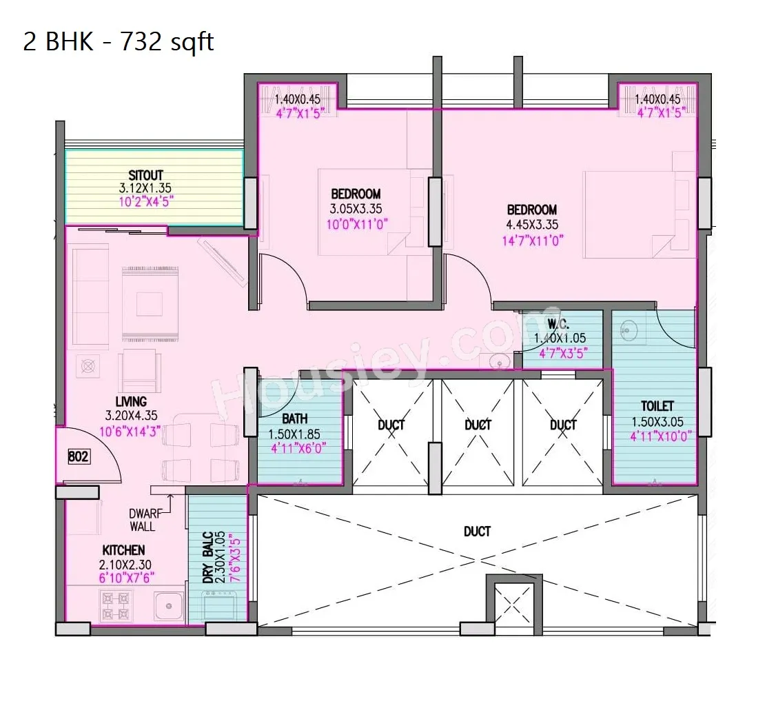 Aum Casa Imperia Unit plan - 732 sq.ft.