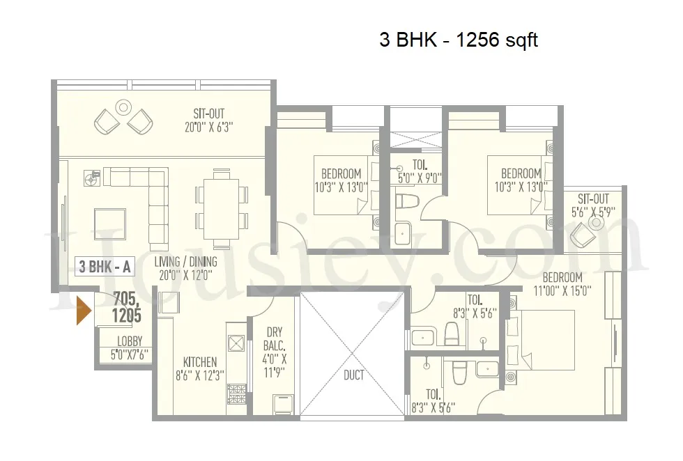VB Aundh Renaissance Unit plan - 1256 sq.ft.