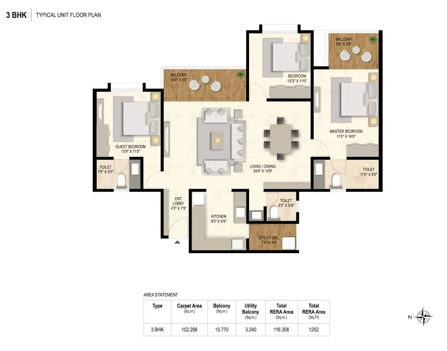 Austin One Unit plan - 1252 sq.ft.