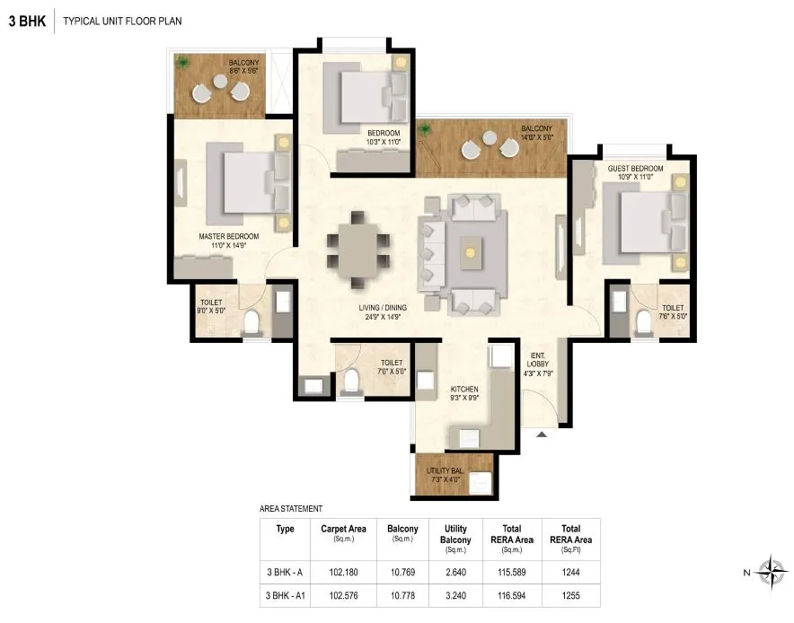 Austin One Unit plan - 1255 sq.ft.