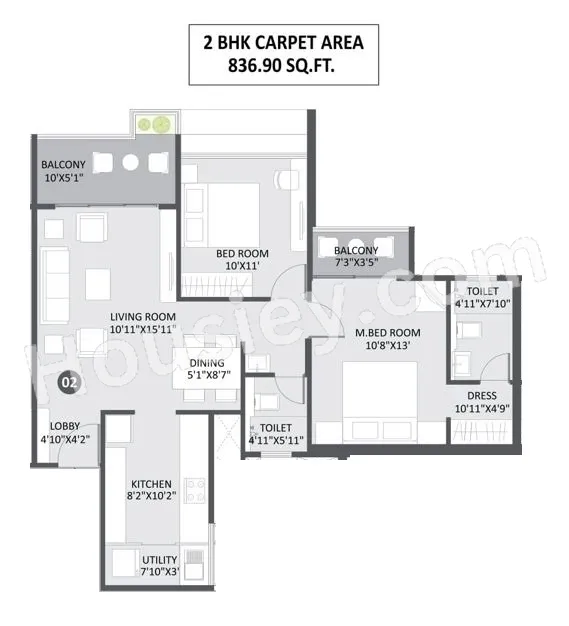 Austin Yana Unit plan - 837 sq.ft.