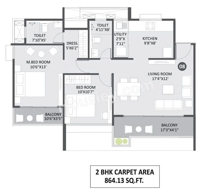 Austin Yana Unit plan - 864 sq.ft.