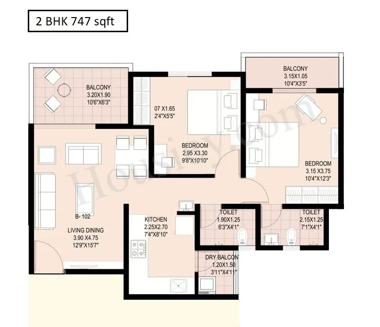Avani 12th Avenue Unit plan - 747 sq.ft.