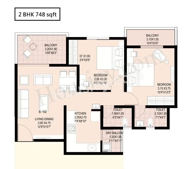 Avani 12th Avenue Unit plan - 748 sq.ft.