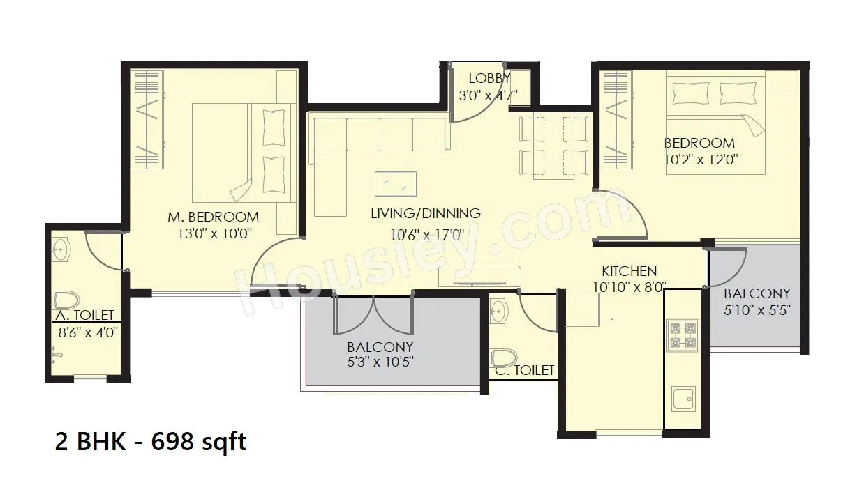 BG Aspiro Unit plan - 698 sq.ft.
