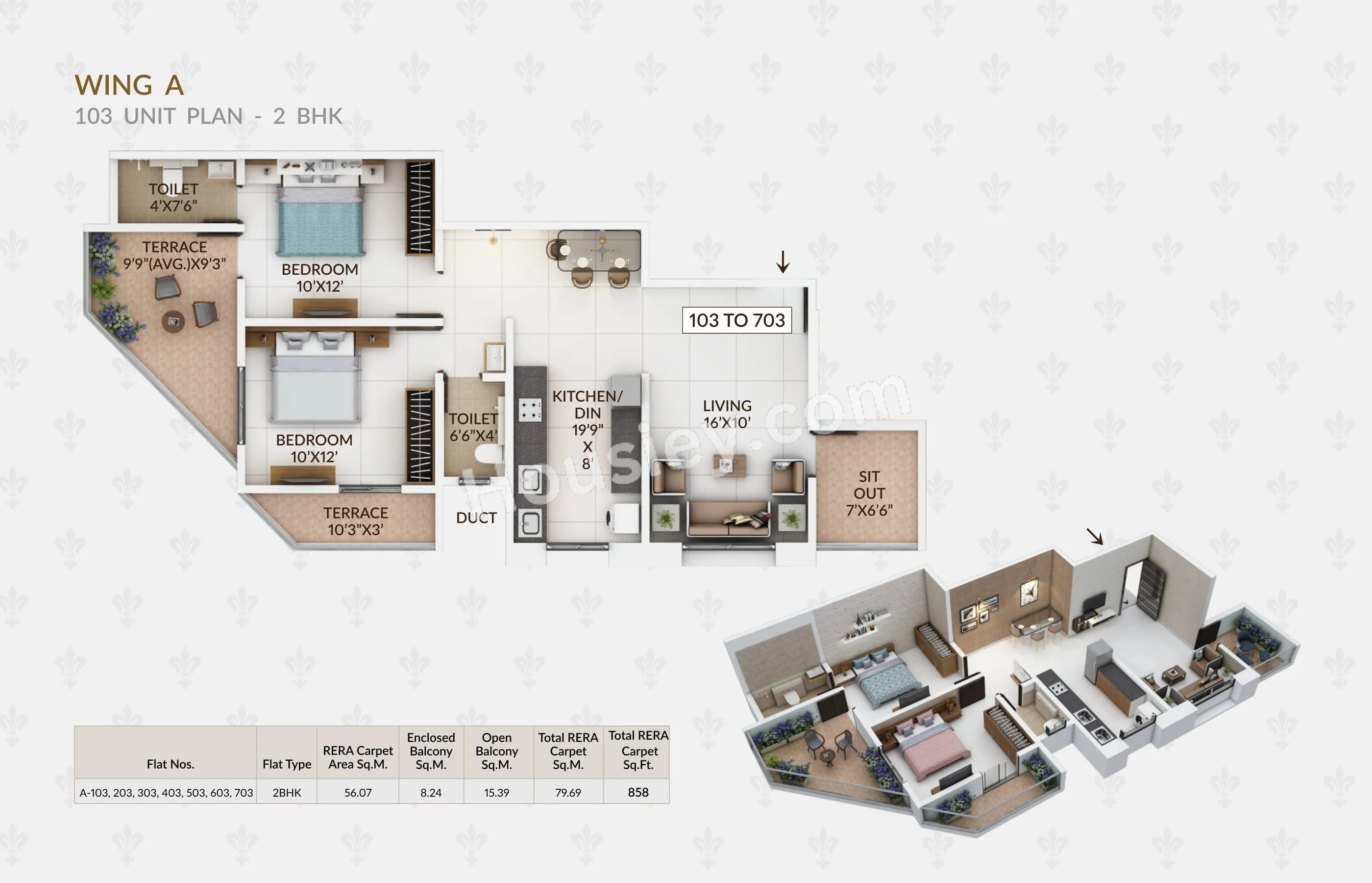 Balaji Oriana Nest Unit plan - 858 sq.ft.