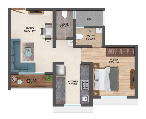 Balaji Sarvoday Unit plan - 452 sq.ft.