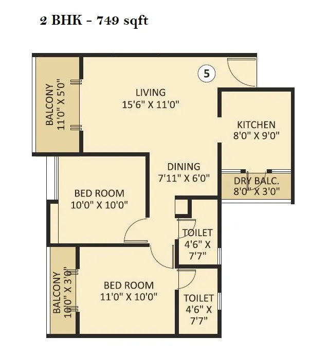 Basil Maximus Unit plan - 749 sq.ft.