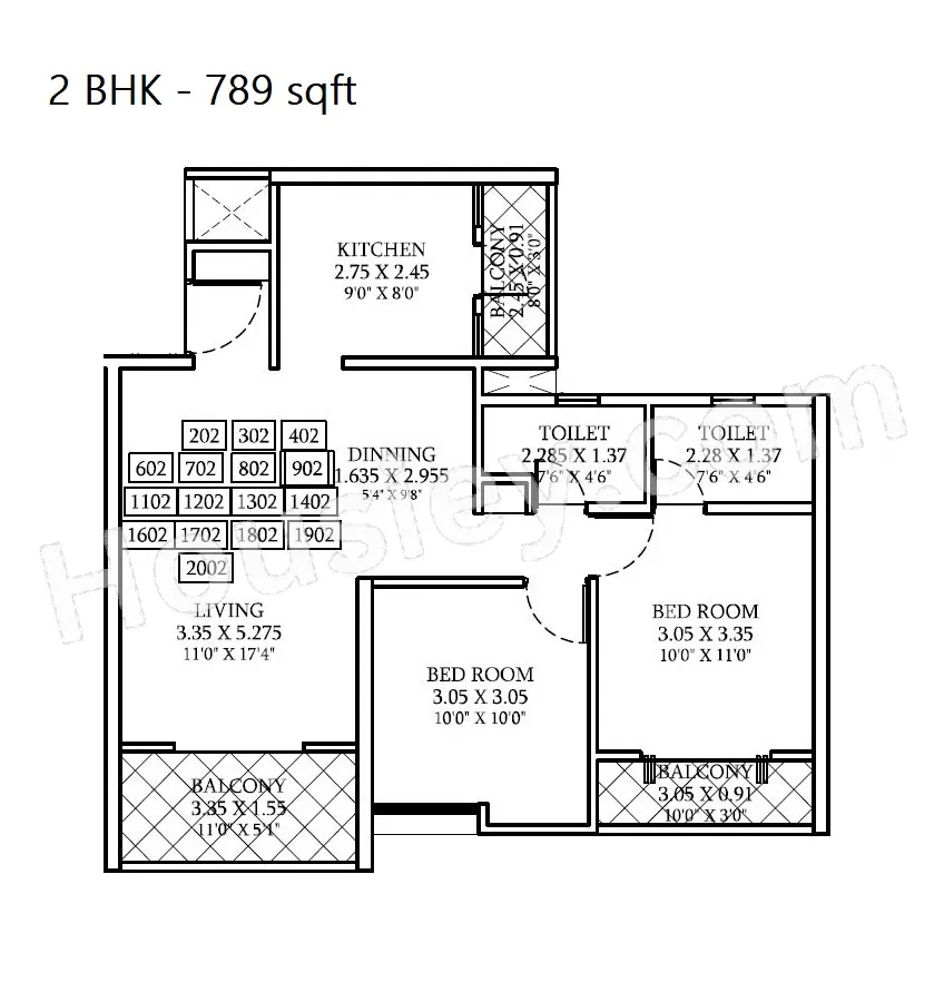 Basil Maximus Unit plan - 789 sq.ft.