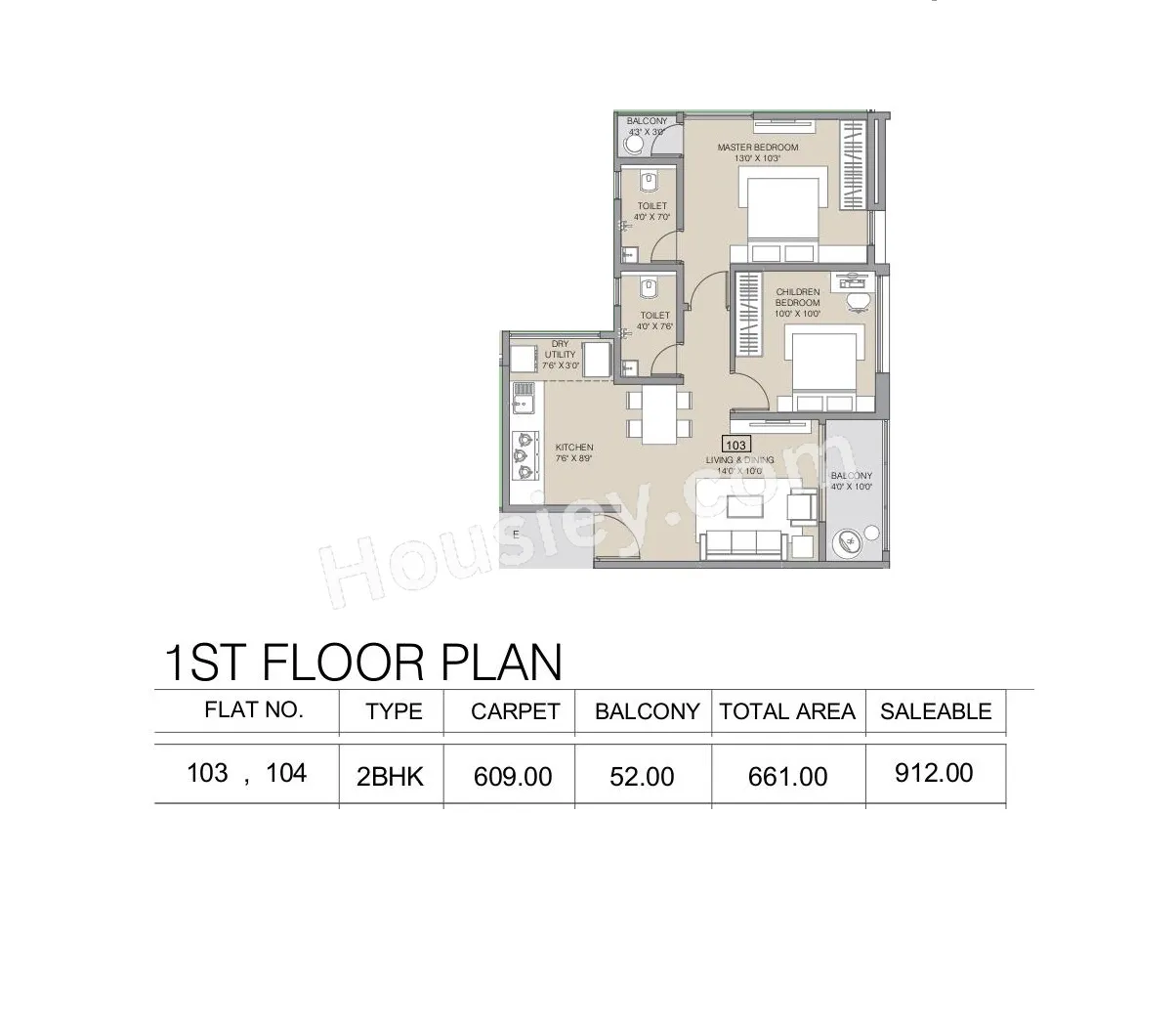 Belmont Skyverse Unit plan - 661 sq.ft.