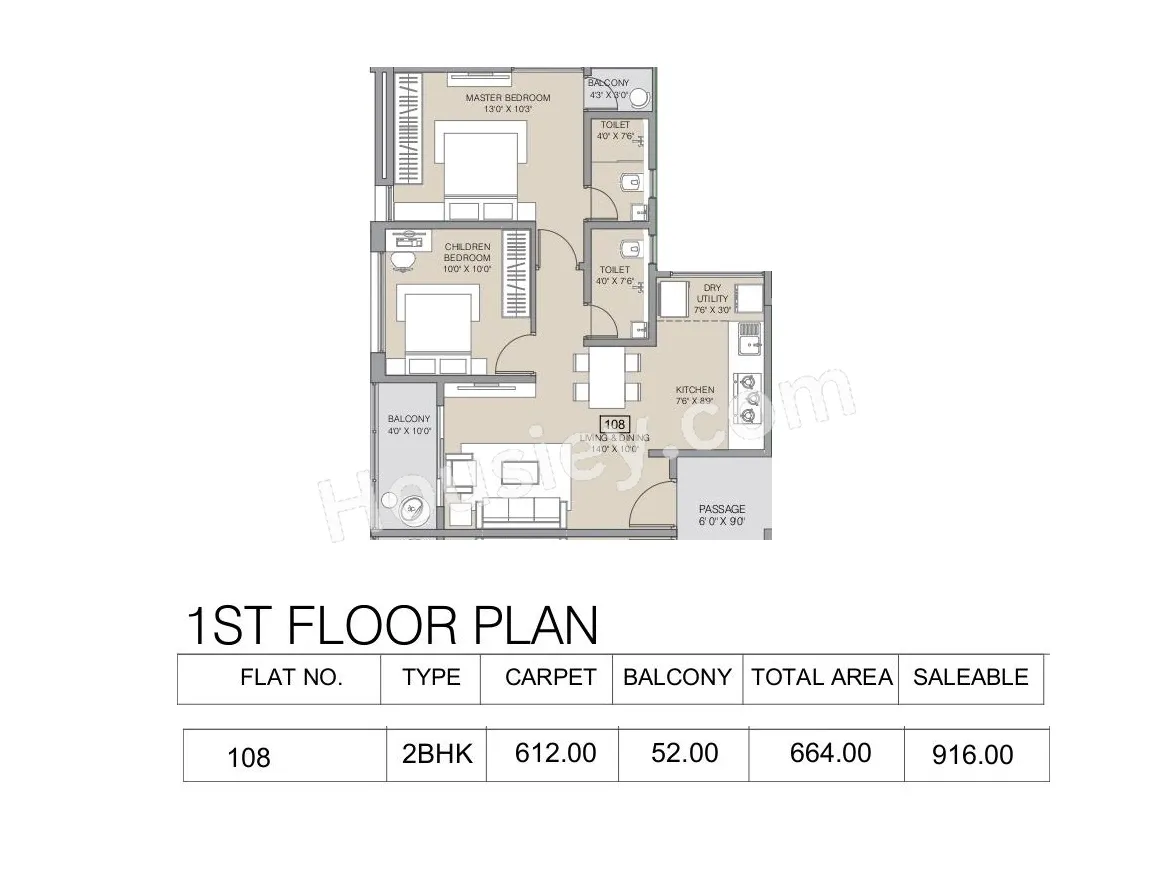 Belmont Skyverse Unit plan - 664 sq.ft.