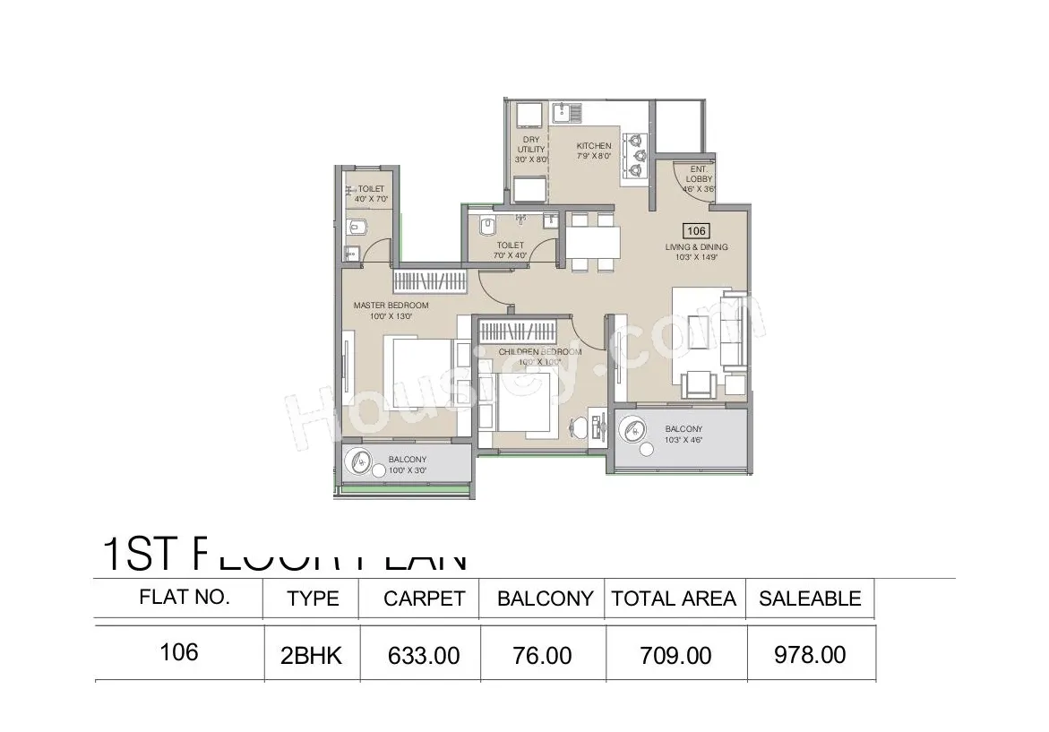 Belmont Skyverse Unit plan - 709 sq.ft.