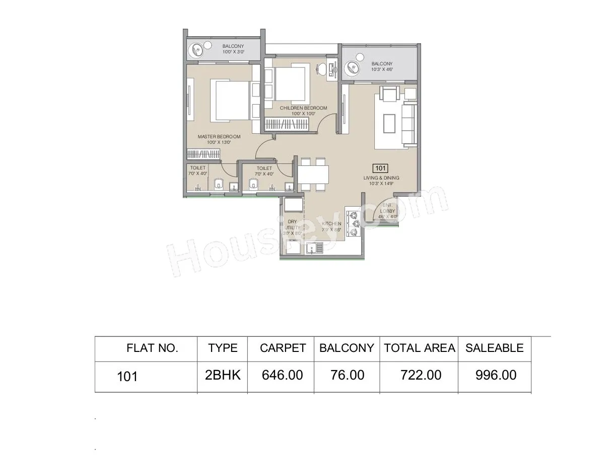 Belmont Skyverse Unit plan - 722 sq.ft.