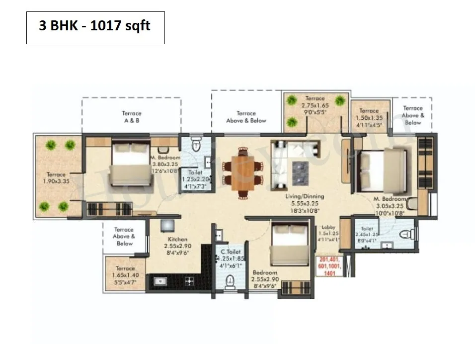 Bhalchandra Vihar Phase 2 Unit plan - 1017 sq.ft.