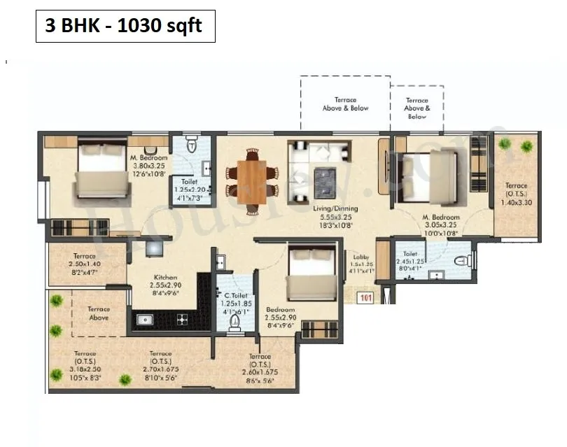 Bhalchandra Vihar Phase 2 Unit plan - 1030 sq.ft.