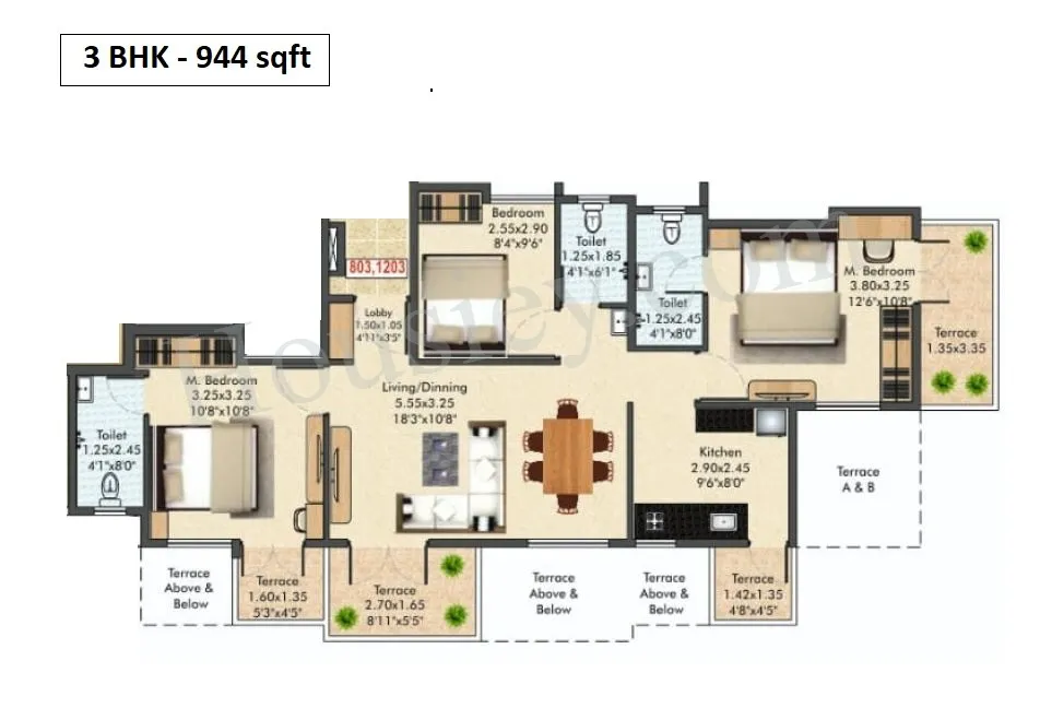 Bhalchandra Vihar Phase 2 Unit plan - 944 sq.ft.