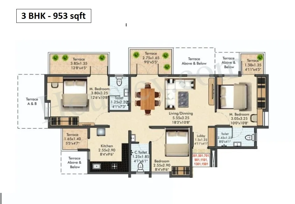 Bhalchandra Vihar Phase 2 Unit plan - 953 sq.ft.