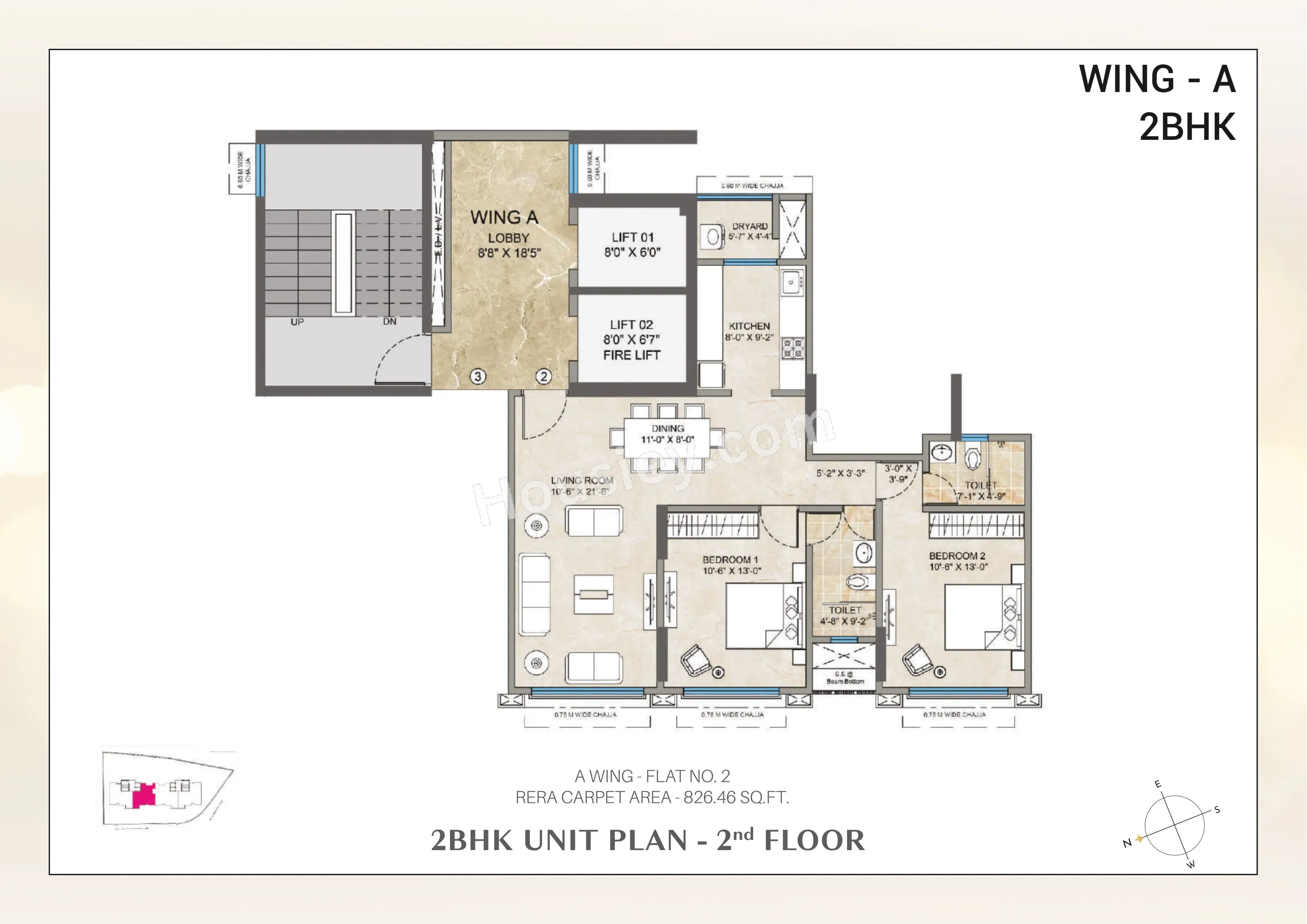Bharat Prima Vistas Unit plan - 826 sq.ft.