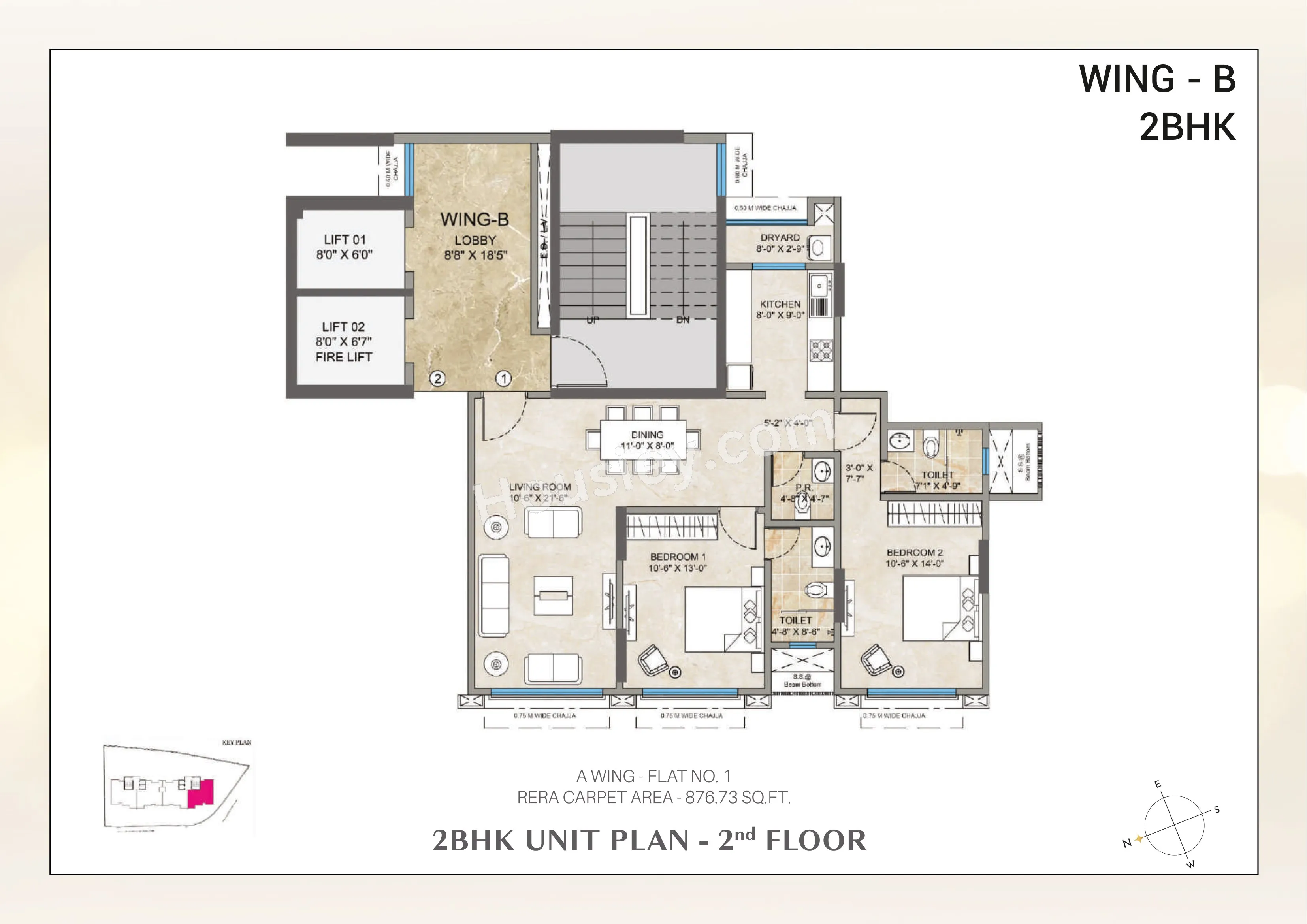 Bharat Prima Vistas Unit plan - 877 sq.ft.
