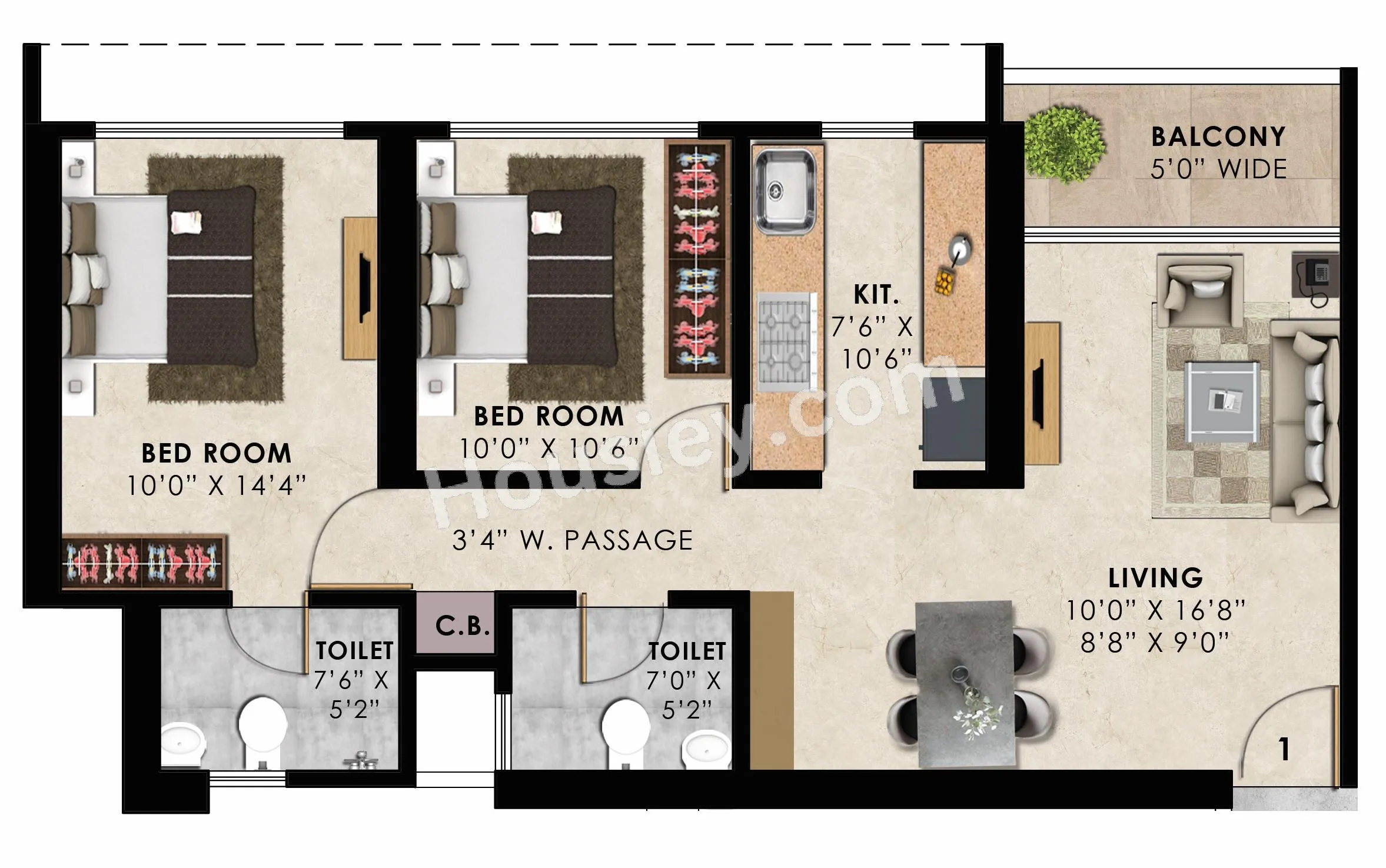 Bharat Wembley24 Unit plan - 735 sq.ft.