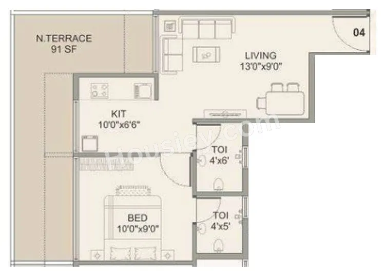 Bhaveshwar Valencia Unit plan - 453 sq.ft.