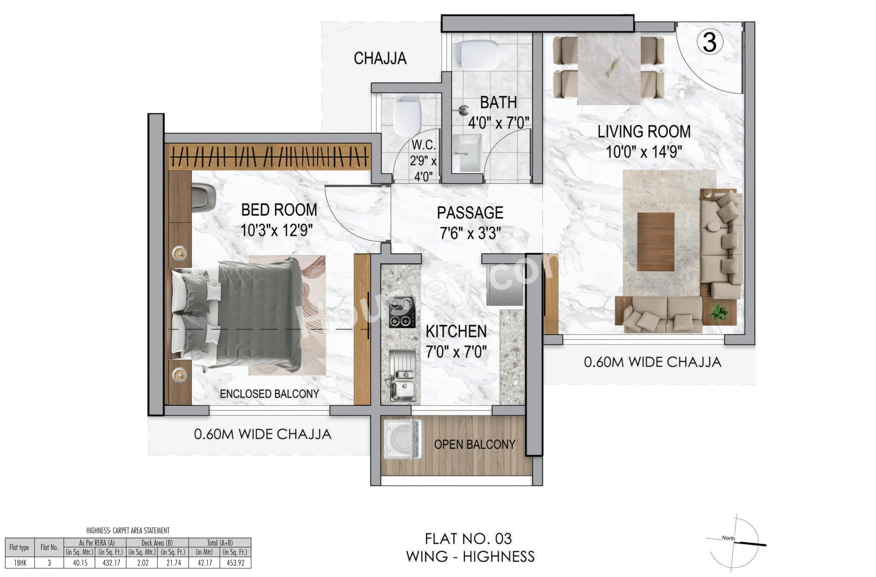 Bhoomi Castle Unit plan - 454 sq.ft.