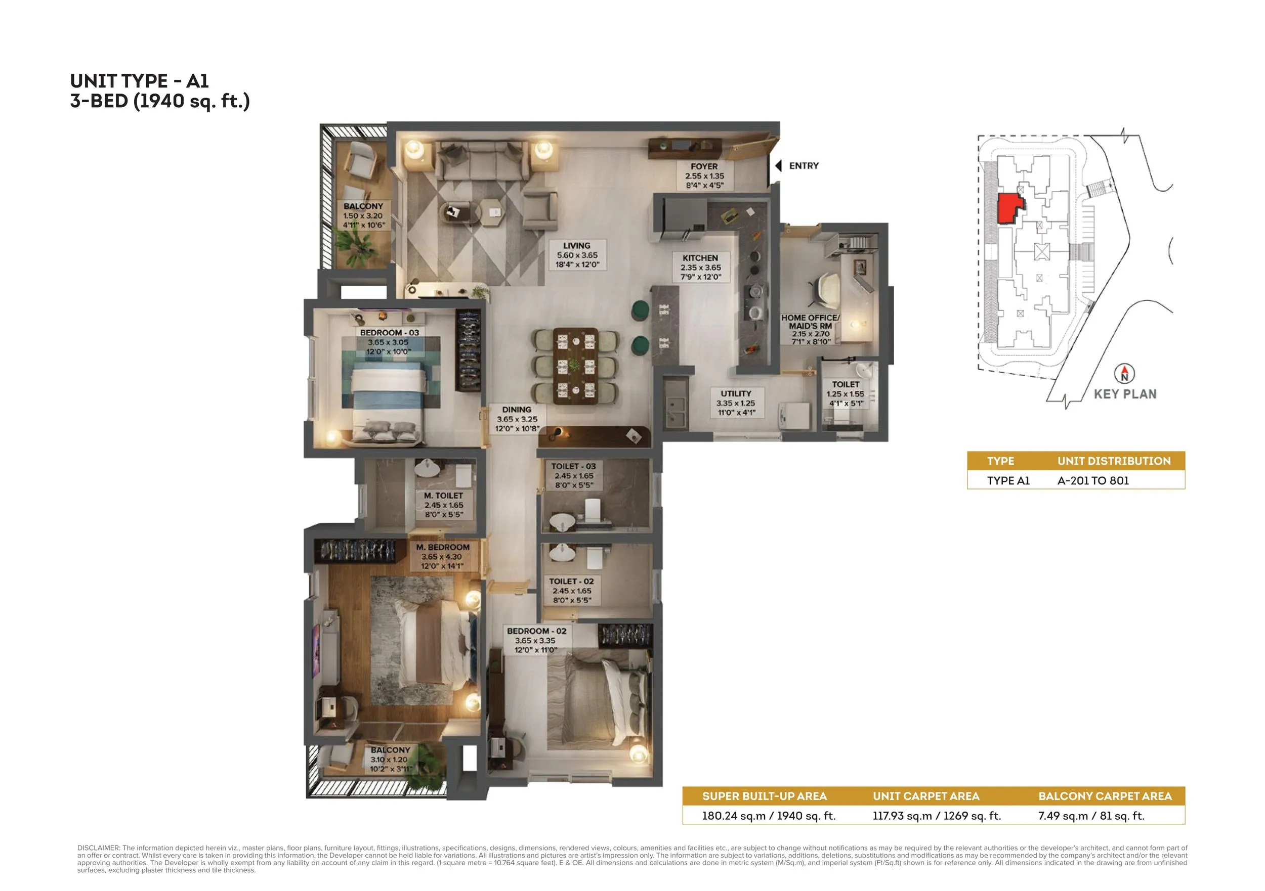 Brigade Fairmont Unit plan - 1164 sq.ft.