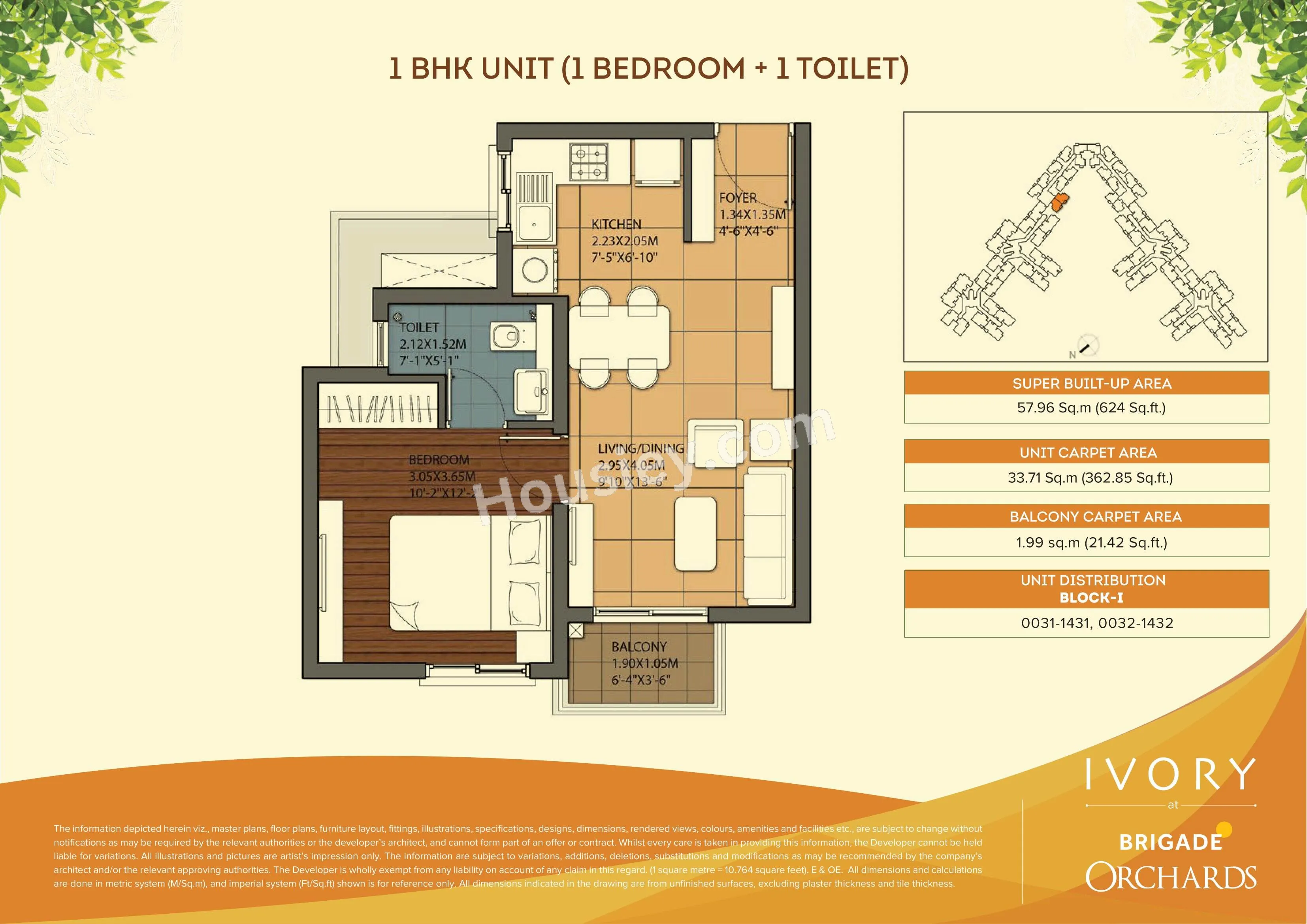 Brigade Orchards Ivory Unit plan - 424 sq.ft.