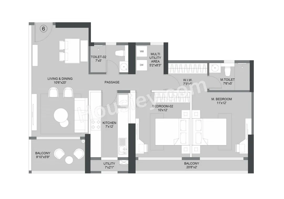 CCI Rivali Park Moonrise Unit plan - 905 sq.ft.