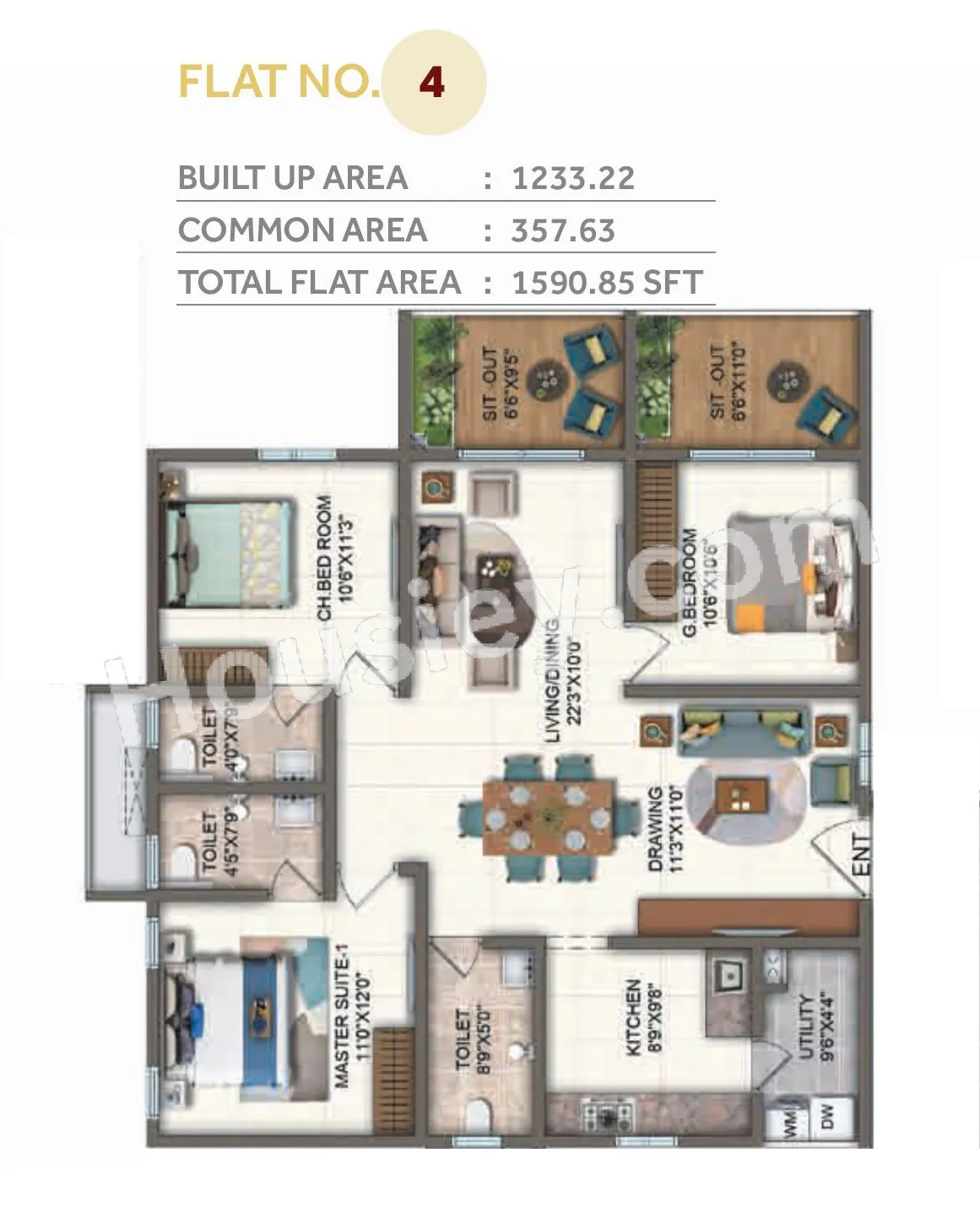 Candeur Twins Unit plan - 1113 sq.ft.