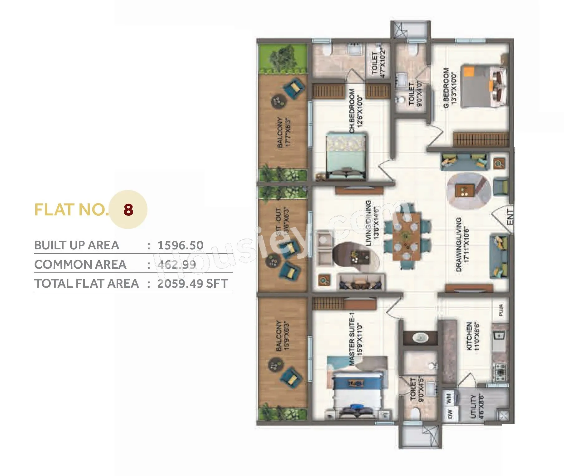 Candeur Twins Unit plan - 1441 sq.ft.