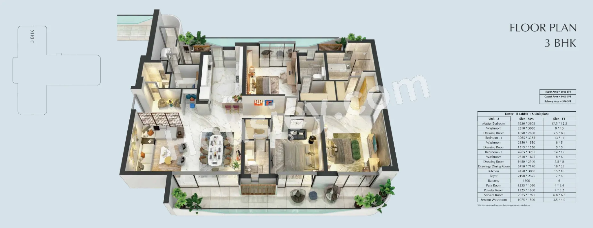 Central Bignonia Towers Unit plan - 1695 sq.ft.