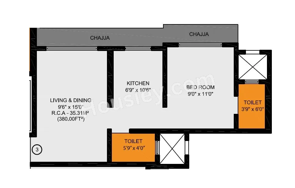 Chaitanya Om Shivam Unit plan - 380 sq.ft.