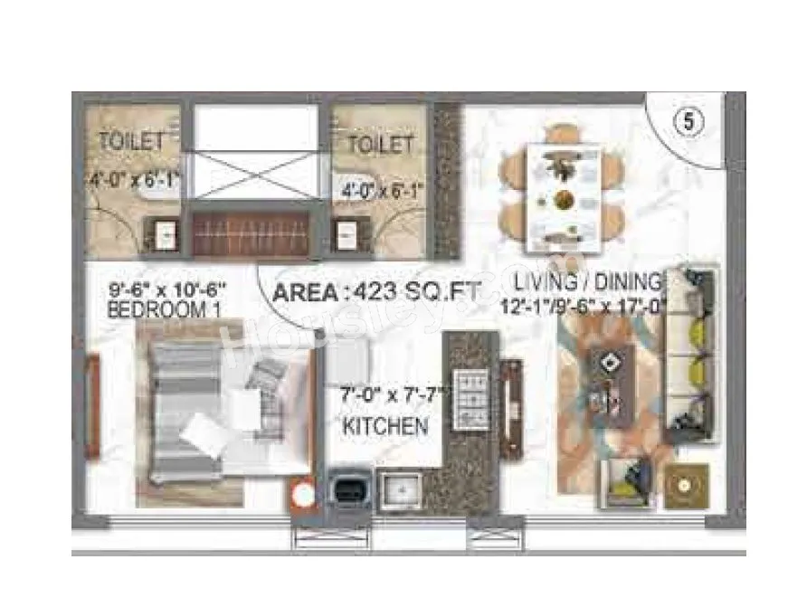 Choice Ambe Darshan Unit plan - 423 sq.ft.
