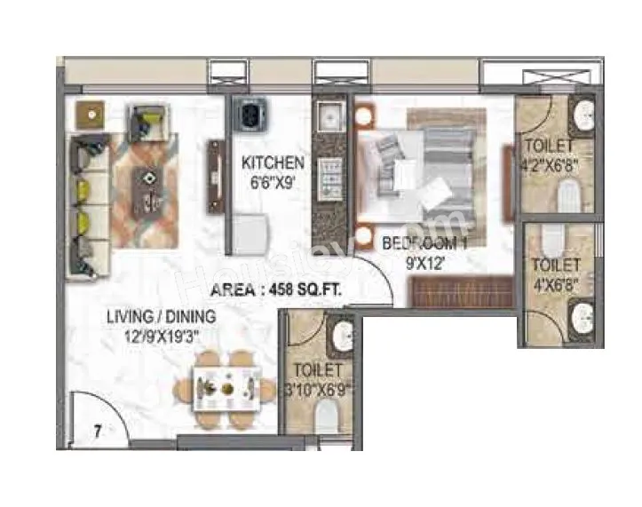 Choice Ambe Darshan Unit plan - 458 sq.ft.