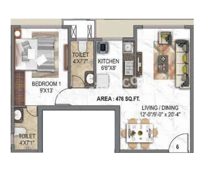 Choice Ambe Darshan Unit plan - 476 sq.ft.