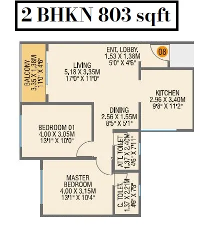 Choice QUE 914 Unit plan - 803 sq.ft.