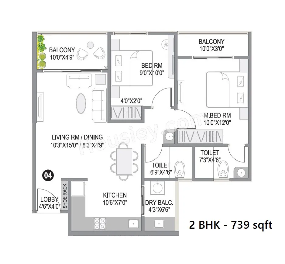 Cityone SkyVe Unit plan - 739 sq.ft.