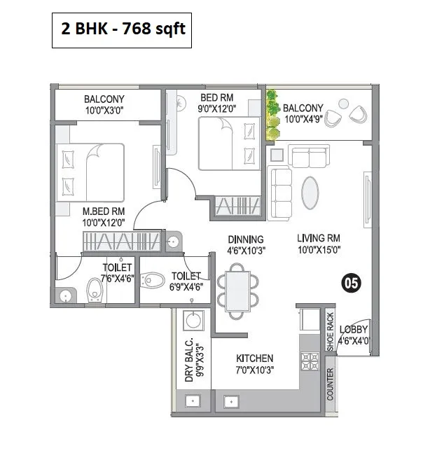 Cityone SkyVe Unit plan - 768 sq.ft.