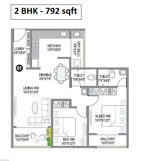 Cityone SkyVe Unit plan - 792 sq.ft.