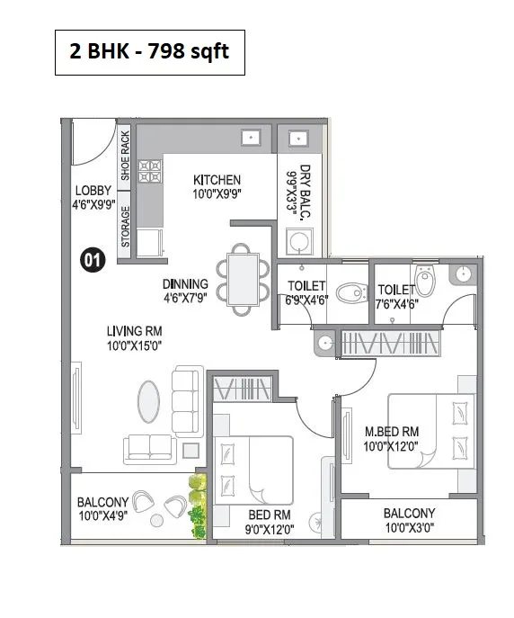 Cityone SkyVe Unit plan - 798 sq.ft.
