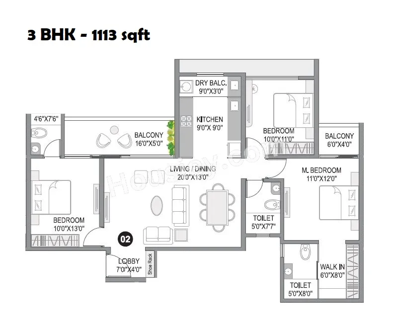 CityOne Vezdaa Unit plan - 1113 sq.ft.