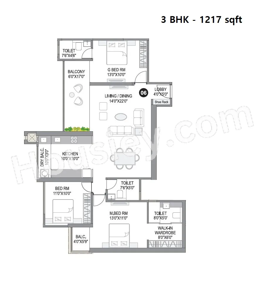 CityOne Vezdaa Unit plan - 1217 sq.ft.