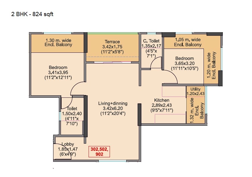 Oree Cloud 51 Unit plan - 824 sq.ft.