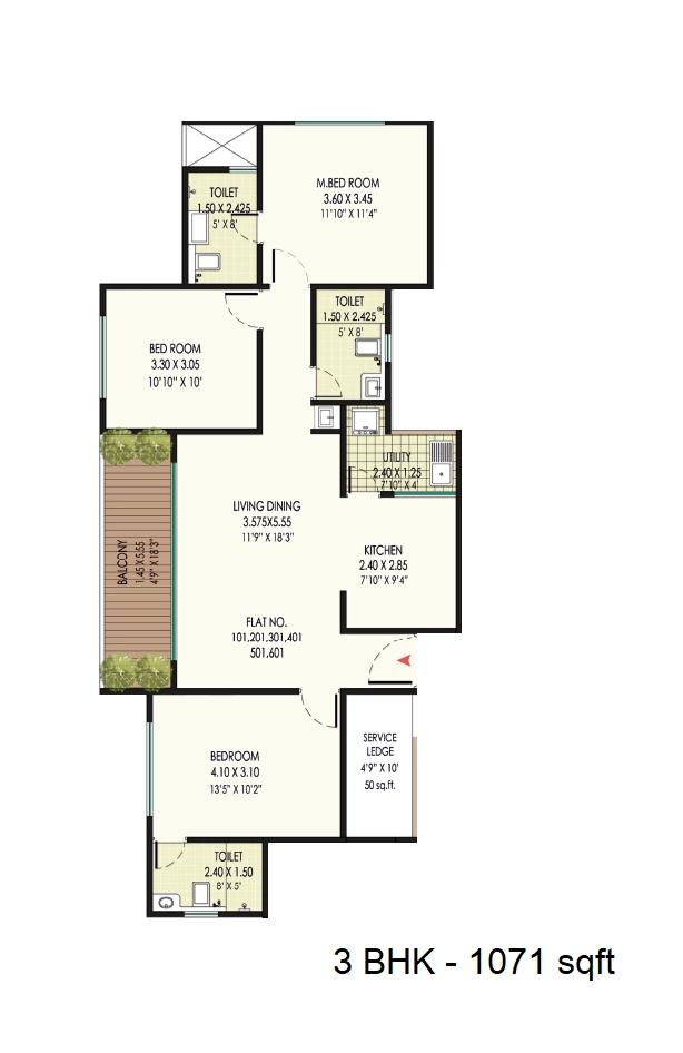 Menlo X Factor Unit plan - 1071 sq.ft.
