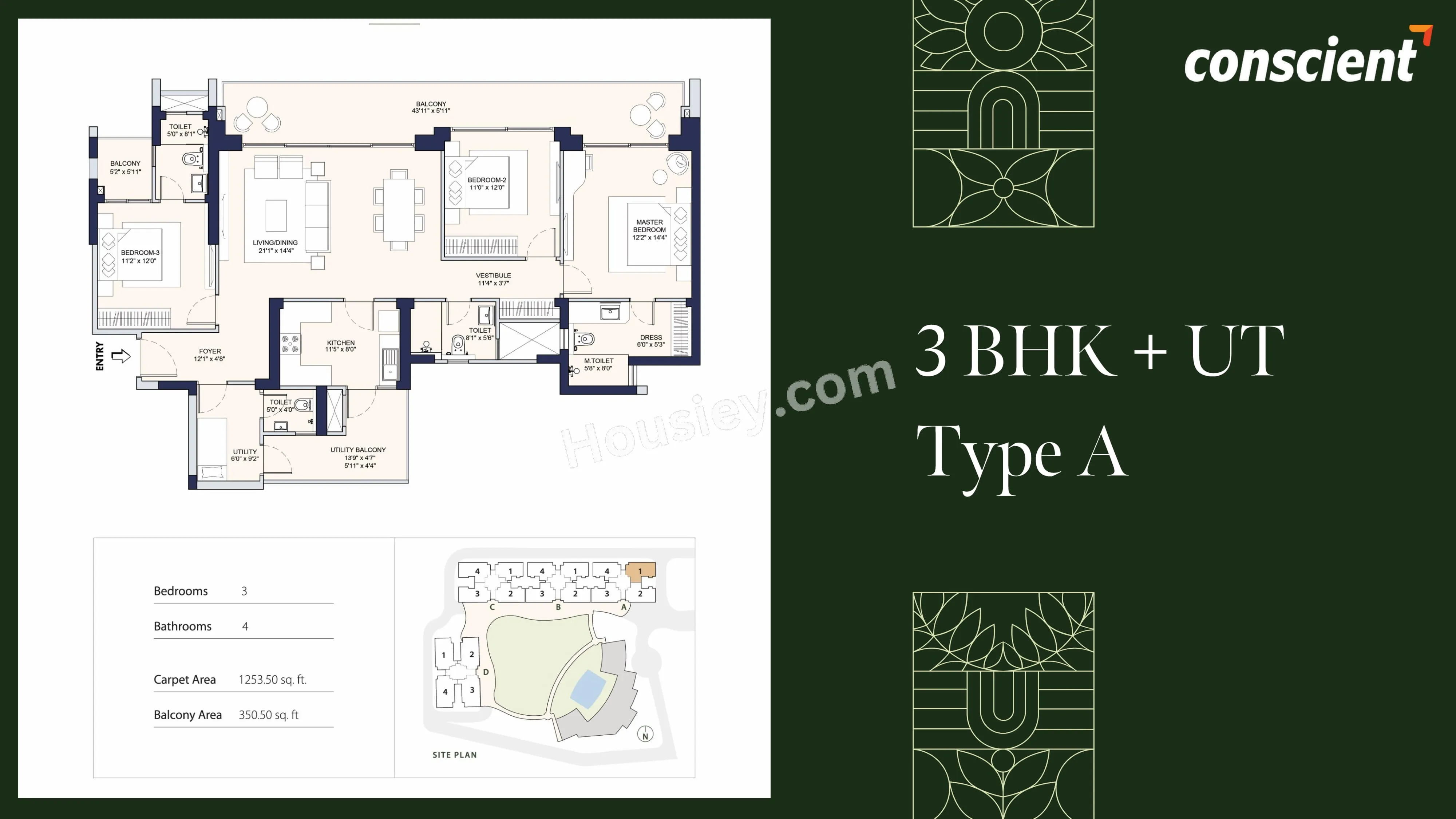 Conscient Parq Unit plan - 1253 sq.ft.